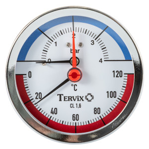 357816 термоманометр Tervix Pro Line 80/0-4 бар, 0-120 С аксіальний, з монтажним клапаном 1/2