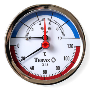 357818 термоманометр Tervix Pro Line 80/0-10 бар, 0-120 С аксіальний, з монтажним клапаном 1/2