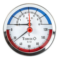 357817 термоманометр Tervix Pro Line 80/0-6 бар, 0-120 С аксіальний, з монтажним клапаном 1/2