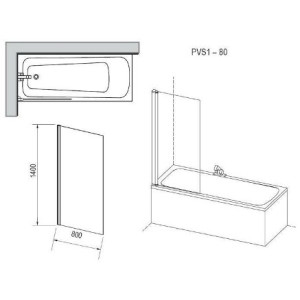 Шторка для ванни нерухома одноелементна PVS1-80 Transparent (79840100Z1), RAVAK