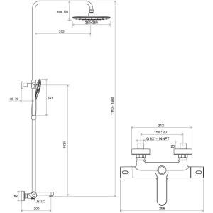 Душова система TE 092.01-150 Termo X070163 RAVAK
