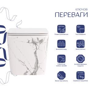 Унитаз подвесной Qtap Tern Ultra Quiet 520×345×325 мм, Marble, с сиденьем Slim Duroplast / Soft-close / Quick Release QTTER26MR49002