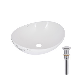 Раковина накладна Qtap Dove 415x340x140 мм, Marble, овальна, з донним клапаном QTDOV188SB49785