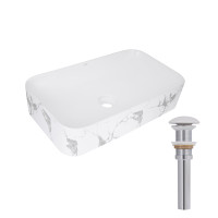 Раковина накладная Qtap Tern 610x350x135 мм, Marble, прямоугольная, с донным клапаном QTTER188MR49791