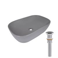 Раковина накладная Qtap Robin 600x390x150 мм, Stone grey, прямоугольная, с донным клапаном QTROB188SG49786