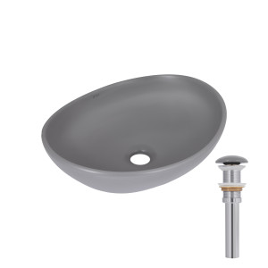 Раковина накладна Qtap Dove 415x340x140 мм, Stone grey, овальна, з донним клапаном QTDOV188SG49783