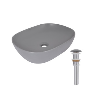 Раковина накладна Qtap Aquarius 470x380x120 мм, Stone grey, прямокутна, з донним клапаном QTAQA188SG49780