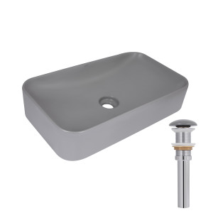 Раковина накладна Qtap Tern 610x350x135 мм, Stone grey, прямокутна, з донним клапаном QTTER188SG49789