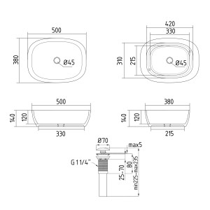 Раковина накладная Qtap Cardinal 500х380х140 мм, Beige, прямоугольная, с донным клапаном QTCAR188SB49825