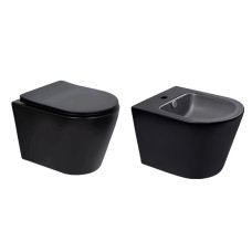 Комплект Qtap Scorpio Matt Black 2 в 1: Унитаз подвесной Ultra Quiet QT14332380AMB + биде подвесное QT1455053FMB