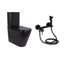 Комплект 2 в 1: унитаз напольный Qtap Scorpio Matt Black QT14226088AMB + набор гигиенического душа Lidz Aria Black LDARI110BLA43394
