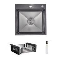 Комплект Lidz Handmade H5050HB Мойка для кухни интегрированная Decor Black PVD Honeycomb в комплекте с дозатором+Lidz LIDZK01B Корзина для мойки