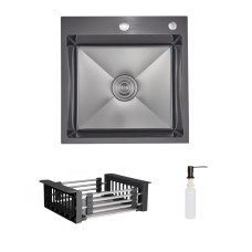 Комплект Lidz Handmade H5050HB Мойка для кухни интегрированная Decor Black PVD Honeycomb в комплекте с дозатором+Lidz LIDZK01B Корзина для мойки