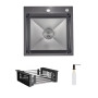 Комплект Lidz Handmade H5050HB Мойка для кухни интегрированная Decor Black PVD Honeycomb в комплекте с дозатором+Lidz LIDZK01B Корзина для мойки