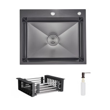 Комплект Lidz Handmade H6050HB Мойка для кухни интегрированная Decor Black PVD Honeycomb в комплекте с дозатором+ LIDZK01B Корзина для кухонной мойки
