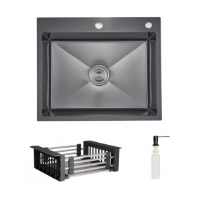 Комплект Lidz Handmade H6050HB Мойка для кухни интегрированная Decor Black PVD Honeycomb в комплекте с дозатором+ LIDZK01B Корзина для кухонной мойки