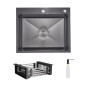 Комплект Lidz Handmade H6050HB Мойка для кухни интегрированная Decor Black PVD Honeycomb в комплекте с дозатором+ LIDZK01B Корзина для кухонной мойки
