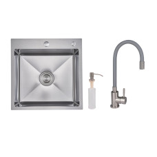 Акционный набор Lidz: мойка H5050H интегрированная Decor Honeycomb 2,5/0,5 мм LDH5050DEC48365 + Смеситель Aria для кухни с гибким изливом (k35) Grey