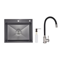 Акционный набор Lidz: мойка интегрированная Decor Black PVD Honeycomb 2,5/0,5 мм + Смеситель Aria для кухни с гибким изливом (k35) Black