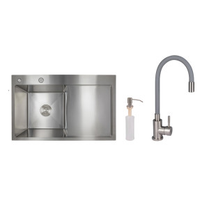 Акционный набор Lidz: мойка H7849R интегрированная крыло справа Brushed Steel 3,0/1,0 мм + Смеситель Aria для кухни с гибким изливом (k35) Grey