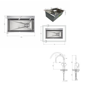 Акционный набор Lidz: мойка H7545 интегрированная Decor Honeycomb 3,0/1,0 мм LDH7545DEC48372 + Смеситель Aria для кухни с гибким изливом (k35) Grey