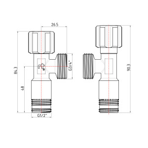 Кран угловой Thermo Alliance Forte вентельный 1/2"Н×3/4"Н, хром TAF341W1520