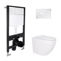 Готовое решение Qtap для ванной комнаты: подвесной унитаз Robin Ultra Quiet 520x365x365 + комплект инсталляции Standard (круглая кнопка Chrome)