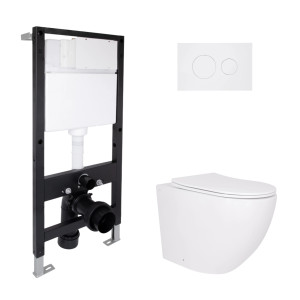 Готовое решение Qtap для ванной комнаты: подвесной унитаз Robin Ultra Quiet 520x365x365 + комплект инсталляции Standard (круглая кнопка White)