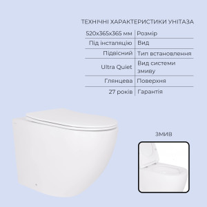 Готовое решение Qtap для ванной комнаты: подвесной унитаз Robin Ultra Quiet 520x365x365 + комплект инсталляции Standard (круглая кнопка White)