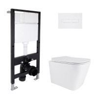 Готовое решение Qtap для ванной комнаты: подвесной унитаз Tern Ultra Quiet 490x365x325 + комплект инсталляции Standard (линейная кнопка White)