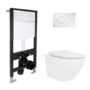 Готовое решение Qtap для ванной комнаты: подвесной унитаз Jay Ultra Quiet 485x360x320 + комплект инсталляции Standard (круглая кнопка Chrome)