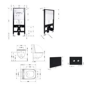Готовое решение Qtap для ванной комнаты: подвесной унитаз Tern Ultra Quiet 490x365x325 + комплект инсталляции Standard (круглая кнопка Black)