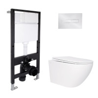 Готовое решение Qtap для ванной комнаты: подвесной унитаз Jay Rimless 520x360x320 + комплект инсталляции Standard (линейная кнопка Chrome)