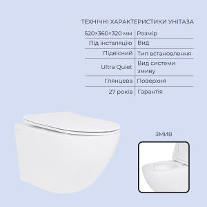 Готовое решение Qtap для ванной комнаты: подвесной унитаз Jay Ultra Quiet 520x360x320 + комплект инсталляции Standard (круглая кнопка White)