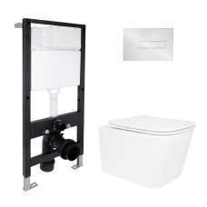 Готовое решение Qtap для ванной комнаты: подвесной унитаз Crow Rimless 485x340x330 + комплект инсталляции Standard (линейная кнопка Chrome)