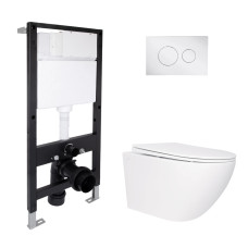 Готовое решение Qtap для ванной комнаты: подвесной унитаз Jay Rimless 520x360x320 + комплект инсталляции Standard (круглая кнопка Chrome)