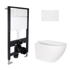 Готовое решение Qtap для ванной комнаты: подвесной унитаз Jay Rimless 520x360x320 + комплект инсталляции Standard (круглая кнопка White)