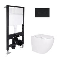 Готовое решение Qtap для ванной комнаты: подвесной унитаз Robin Ultra Quiet 520x365x365 + комплект инсталляции Standard (круглая кнопка Black)
