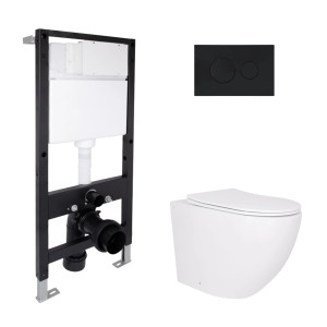 Готовое решение Qtap для ванной комнаты: подвесной унитаз Robin Ultra Quiet 520x365x365 + комплект инсталляции Standard (круглая кнопка Black)