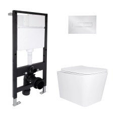 Готовое решение Qtap для ванной комнаты: подвесной унитаз Tern Ultra Quiet 525x345x360 + комплект инсталляции Standard (линейная кнопка Chrome)