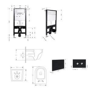Готовое решение Qtap для ванной комнаты: подвесной унитаз Jay Rimless 485x360x320 + комплект инсталляции Standard (круглая кнопка Black)