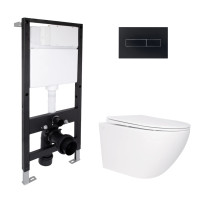 Готовое решение Qtap для ванной комнаты: подвесной унитаз Jay Rimless 520x360x320 + комплект инсталляции Standard (линейная кнопка Black)