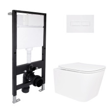 Готовое решение Qtap для ванной комнаты: подвесной унитаз Crow Rimless 485x340x330 + комплект инсталляции Standard (линейная кнопка White)