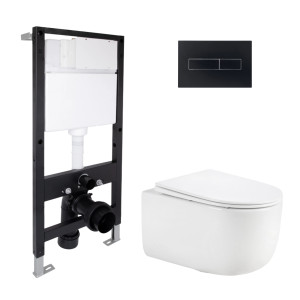 Готовое решение Qtap для ванной комнаты: подвесной унитаз Taurus Ultra Quiet 515x360x350 + комплект инсталляции Standard (линейная кнопка Black)