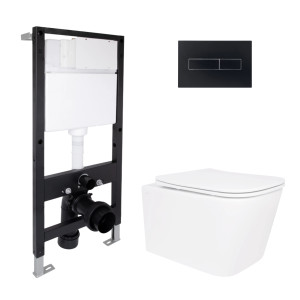 Готовое решение Qtap для ванной комнаты: подвесной унитаз Crow Ultra Quiet 485x340x290 + комплект инсталляции Standard (линейная кнопка Black)