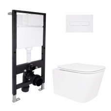 Готовое решение Qtap для ванной комнаты: подвесной унитаз Crow Ultra Quiet 520x360x290 + комплект инсталляции Standard (линейная кнопка White)