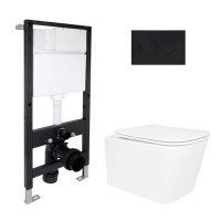 Готовое решение Qtap для ванной комнаты: подвесной унитаз Crow Ultra Quiet 485x340x290 + комплект инсталляции Standard (круглая кнопка Black)