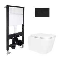 Готовое решение Qtap для ванной комнаты: подвесной унитаз Crow Ultra Quiet 485x340x290 + комплект инсталляции Standard (круглая кнопка Black)