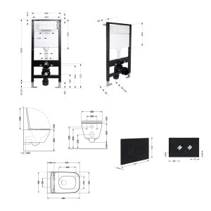 Готовое решение Qtap для ванной комнаты: подвесной унитаз Crow Ultra Quiet 485x340x290 + комплект инсталляции Standard (круглая кнопка Black)
