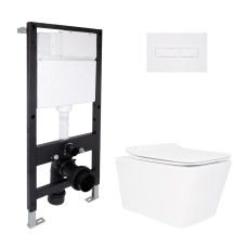 Готовое решение Qtap для ванной комнаты: подвесной унитаз Crow Rimless 520x360x290 + комплект инсталляции Standard (линейная кнопка White)